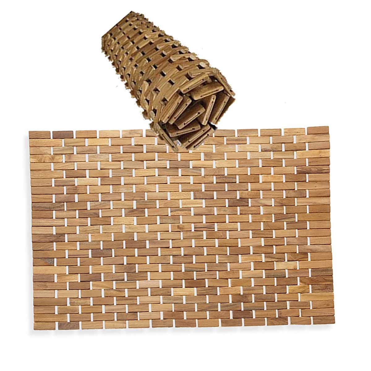 Premium Hand-Woven Outdoor Teak Wood Rug 34x20