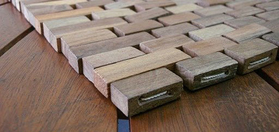 Premium Hand-Woven Outdoor Teak Wood Rug 34x20