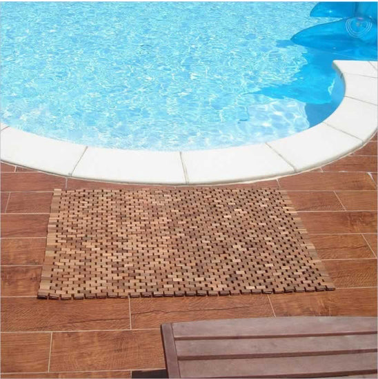 Premium Hand-Woven Outdoor Teak Wood Rug 34x20