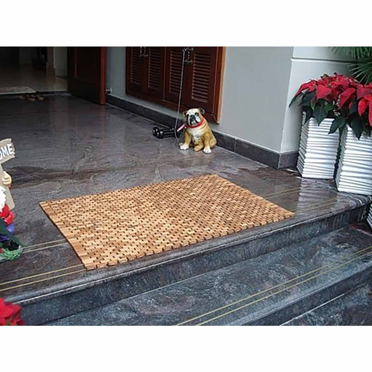 Premium Hand-Woven Outdoor Teak Wood Rug 34x20
