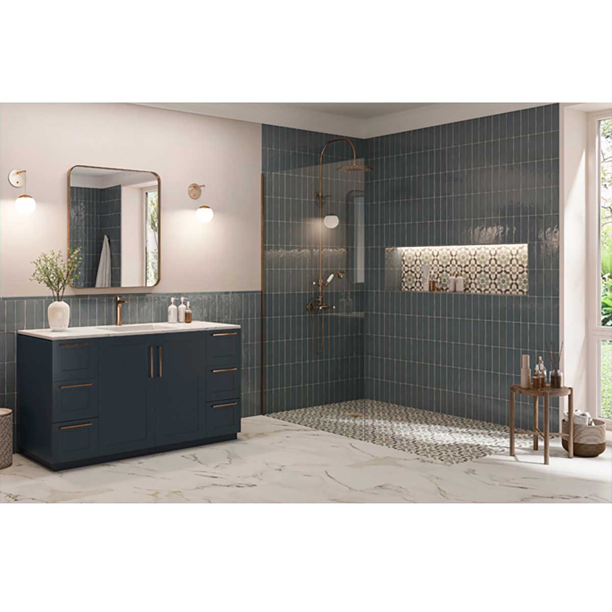 Handmade serene cove wall tile enhancing shower surrounds and modern bathroom spaces