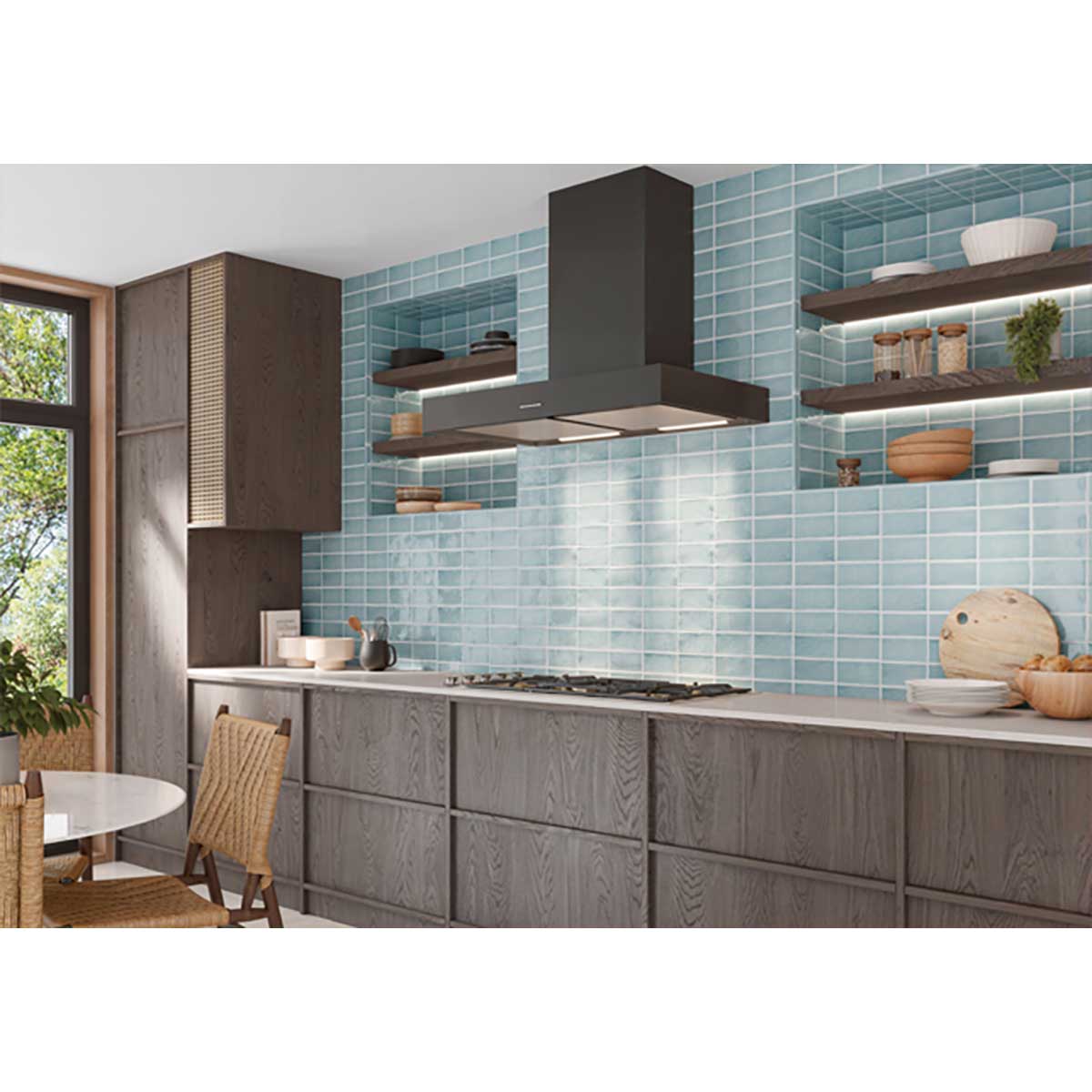 Sky blue ceramic backsplash tile bringing a bright and refreshing look to modern kitchens