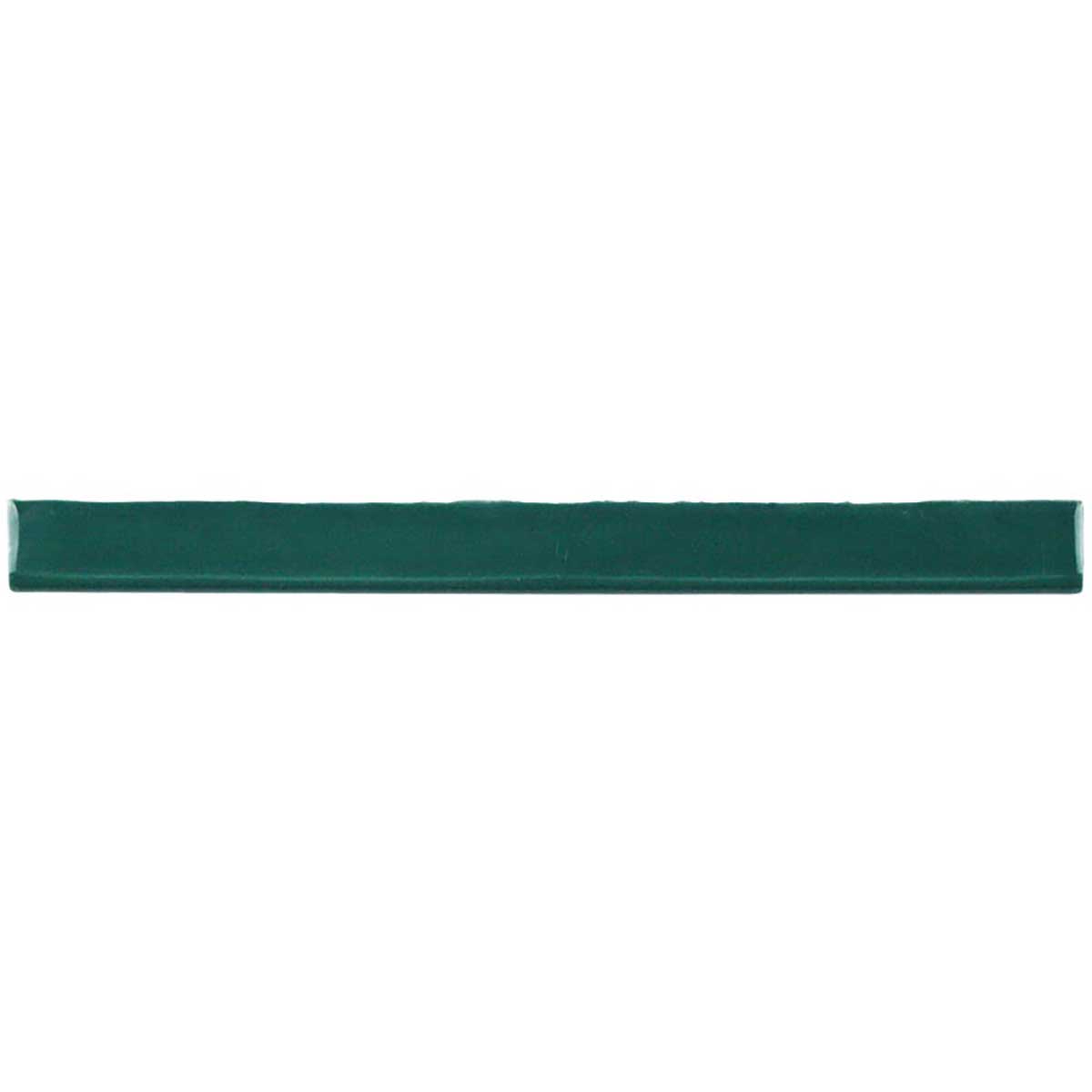 Glossy green ceramic bullnose trim tile with handcrafted Spanish detailing
