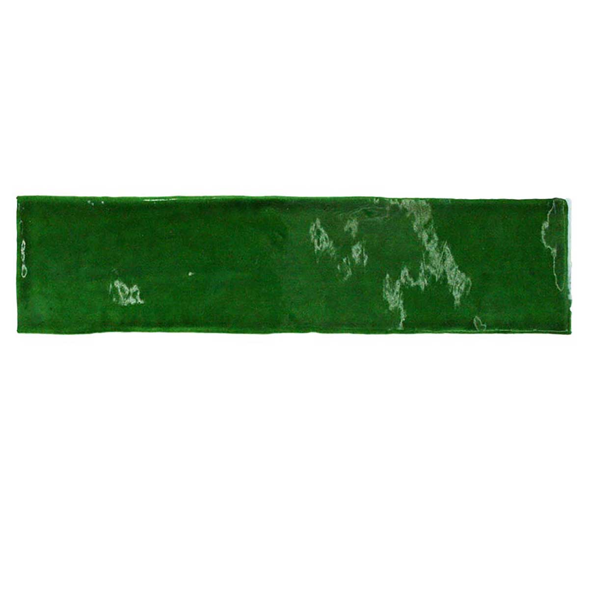 Glossy emerald ceramic subway tile with handcrafted Spanish artisan detailing