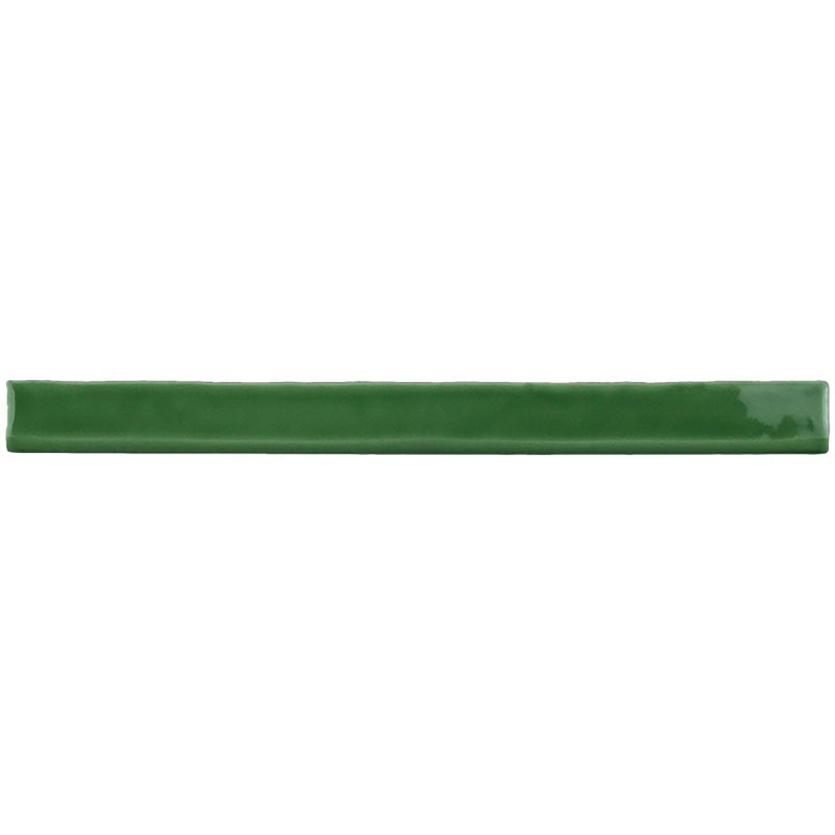 Glossy sea green ceramic bullnose trim tile with handcrafted Spanish artisan detailing