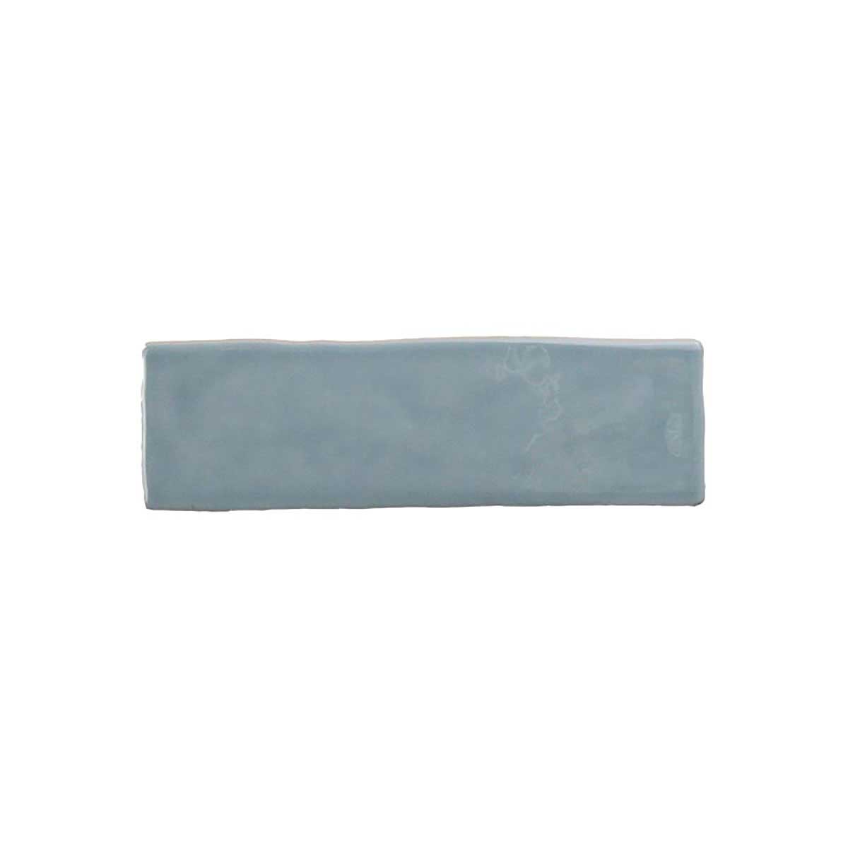Glossy sky blue ceramic wall tile with handcrafted Spanish artisan character