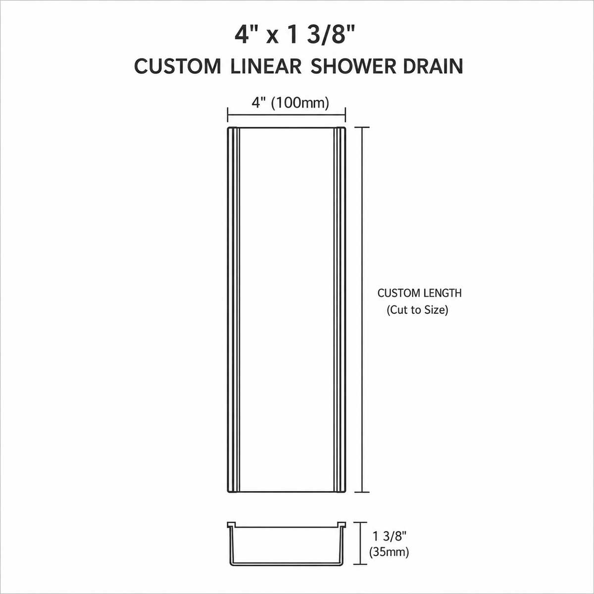 Lauxes Grates 4 inch x 1 3/8 inch custom linear shower drain dimensions