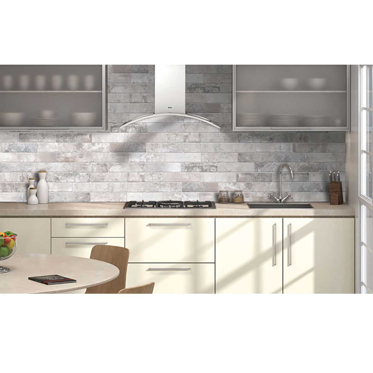 Modern kitchen backsplash featuring South Loop Cinder porcelain brick tile