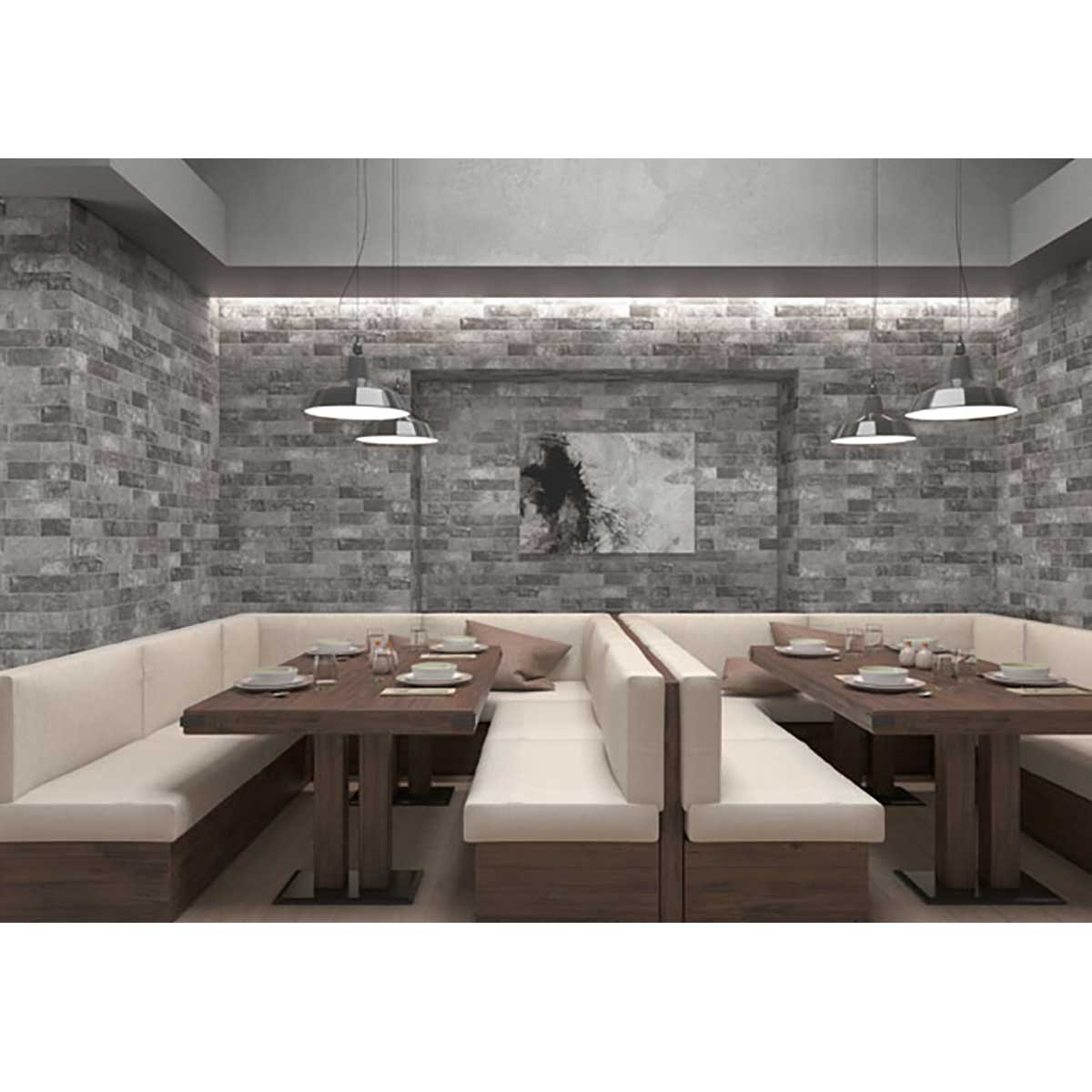 Industrial style fireplace surround with South Loop Iron tile