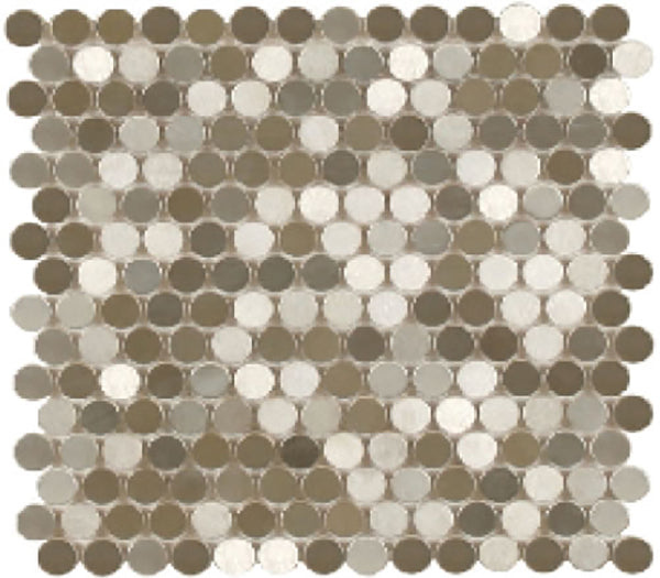 Mosaics Metal Tile Penny Round Stainless Steel Brushed