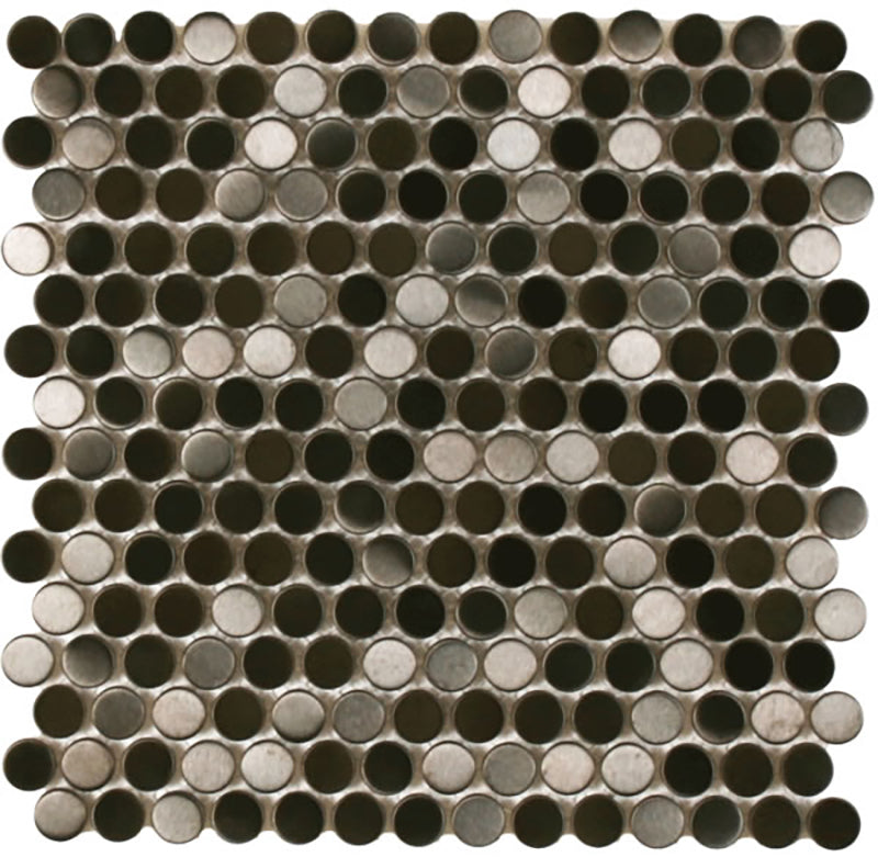 Mosaics Metal Tile Penny Round Black Stainless Steel Brushed
