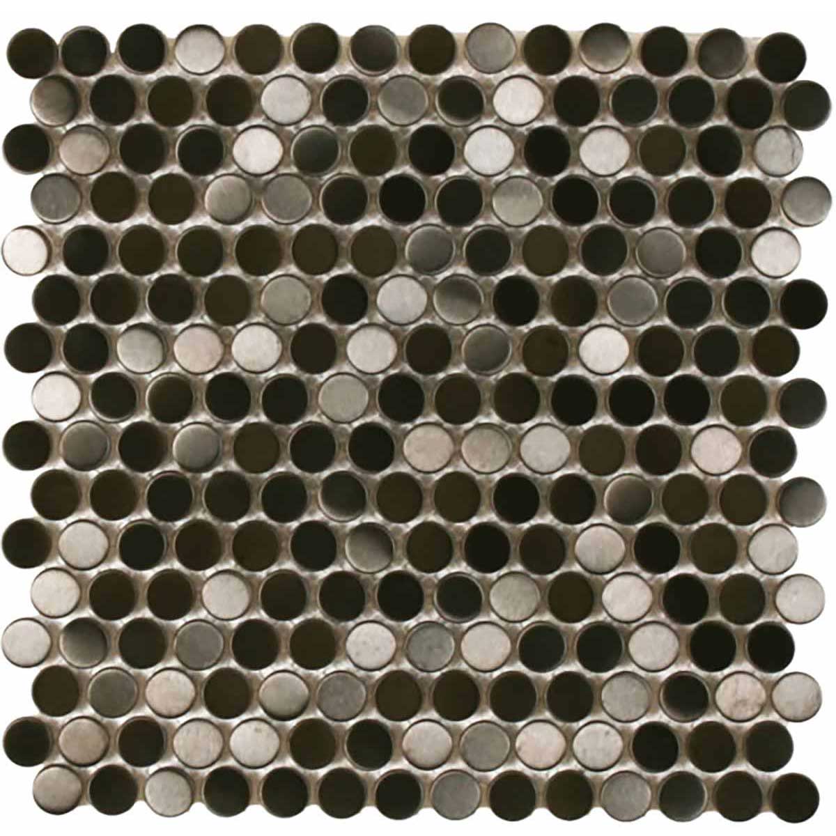 Brushed Black Metal Penny Round Backsplash Tile