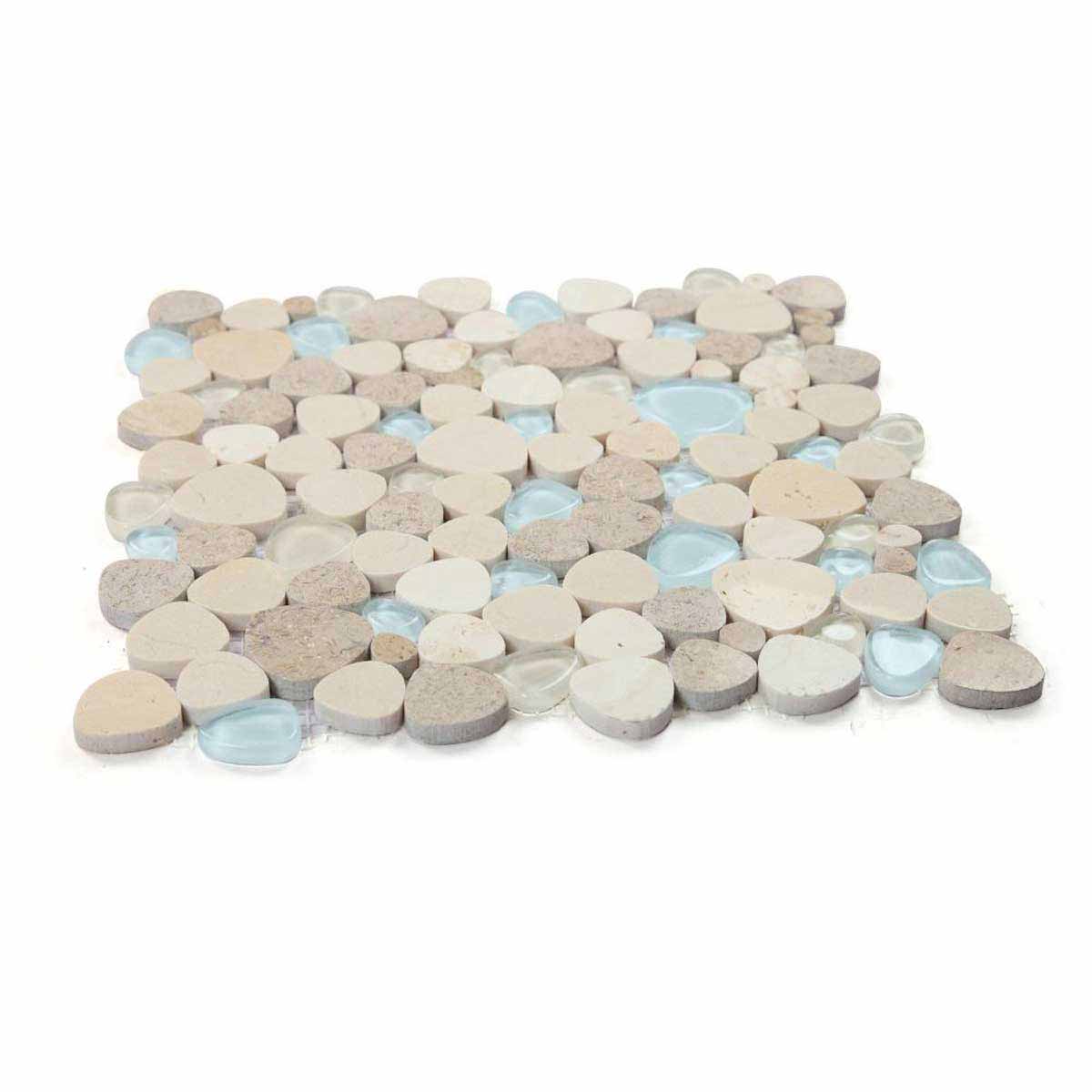 Mosaic Thassos Marble and Glass in Pebble look - Earth Blue