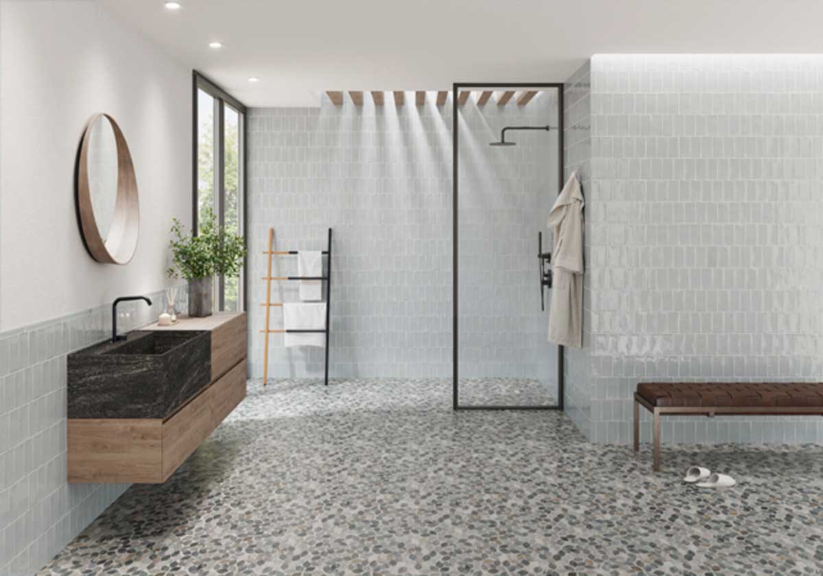 Mosaic Marble Tile Pebbles Leaves Series - Blue Atlas