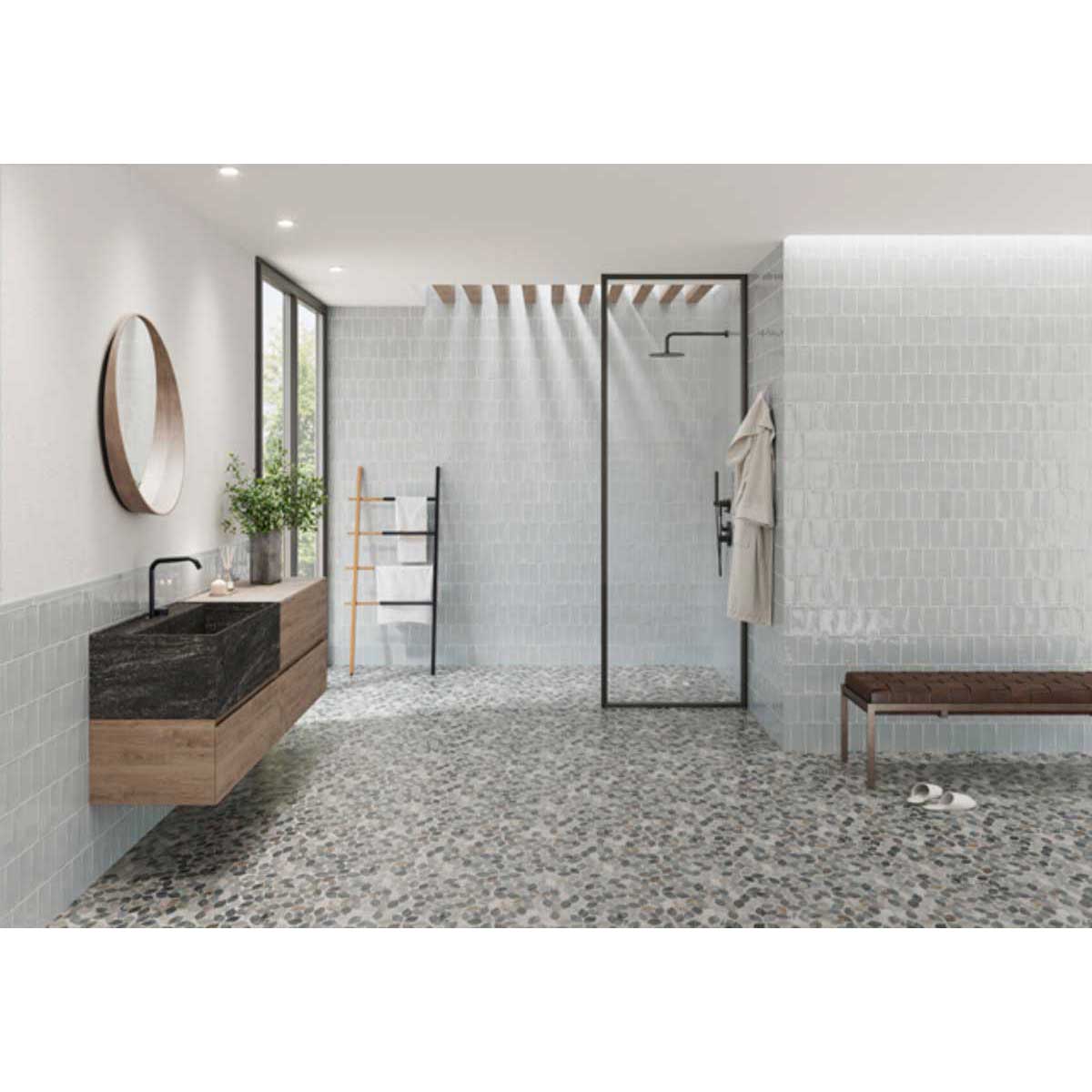 Mosaic Marble Tile Pebbles Leaves Series - Blue Atlas