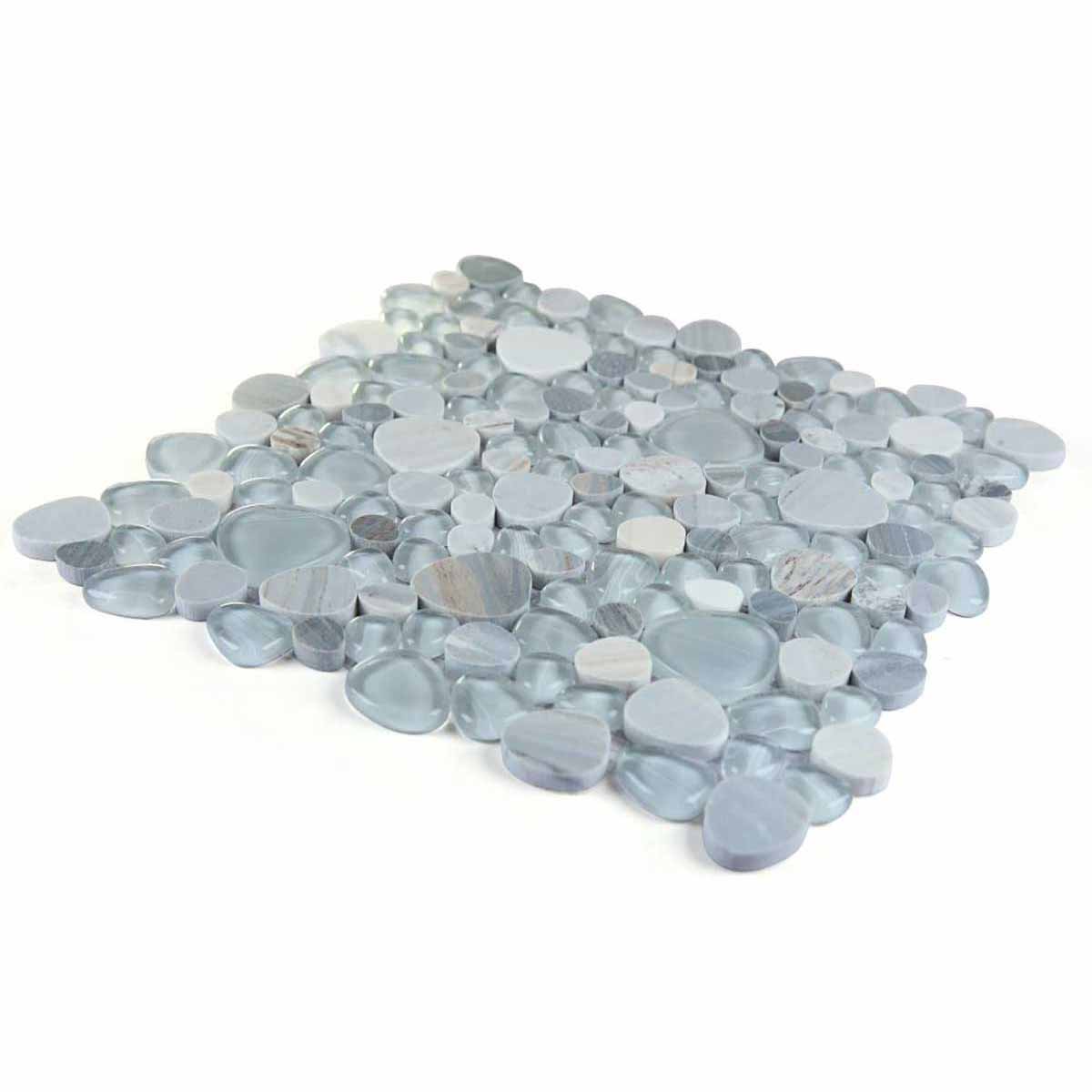 Mosaic Calacatta Marble and Glass in Pebble look - Baby Blue