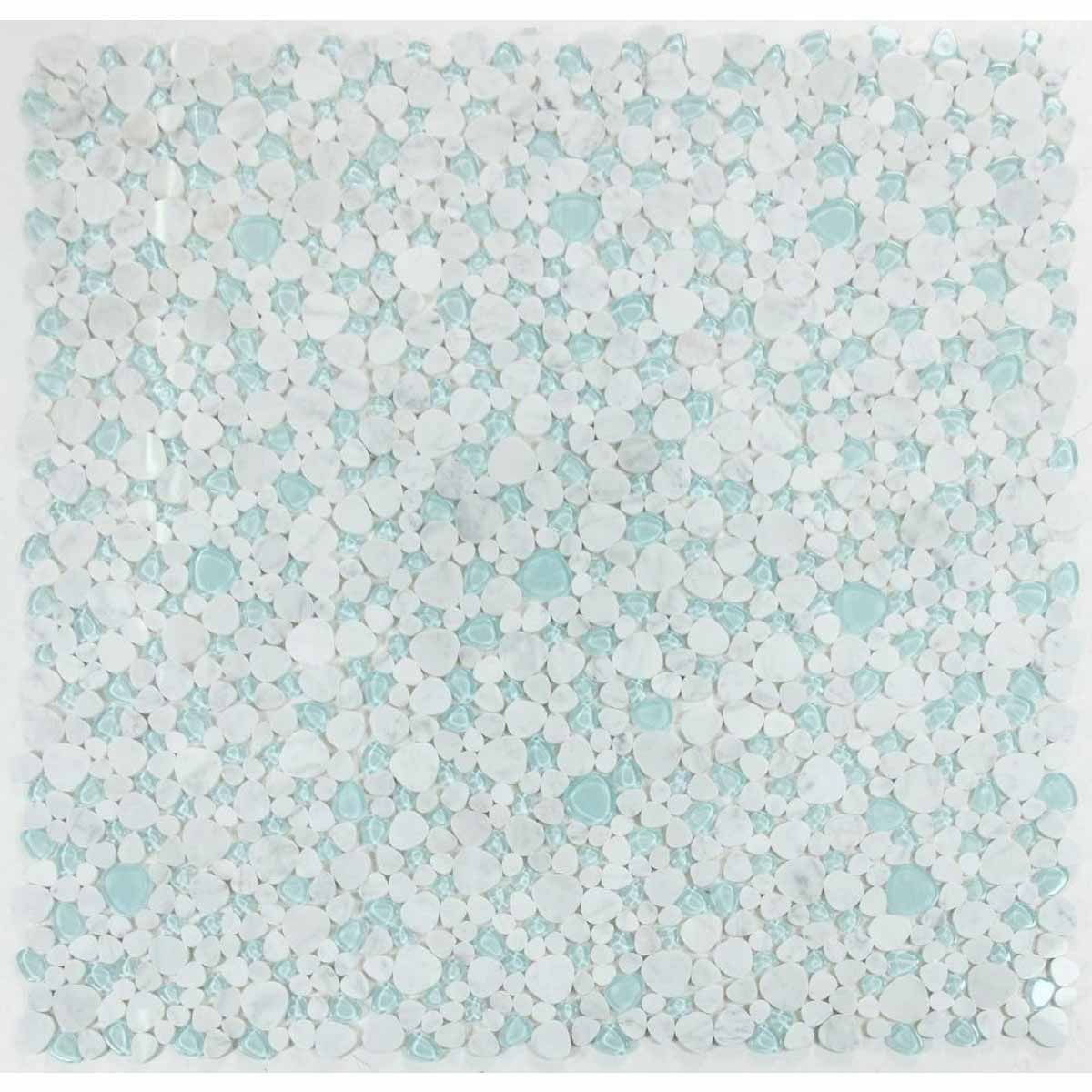 Mosaic Carrara Marble and Glass in Pebble look - Blue Sea
