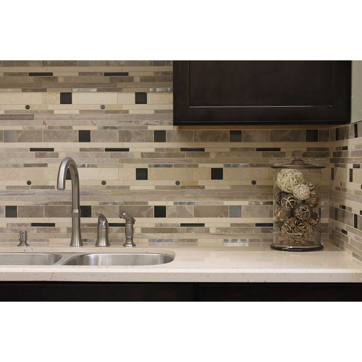 Waterfall Marble Metal Glass Mosaic Tile