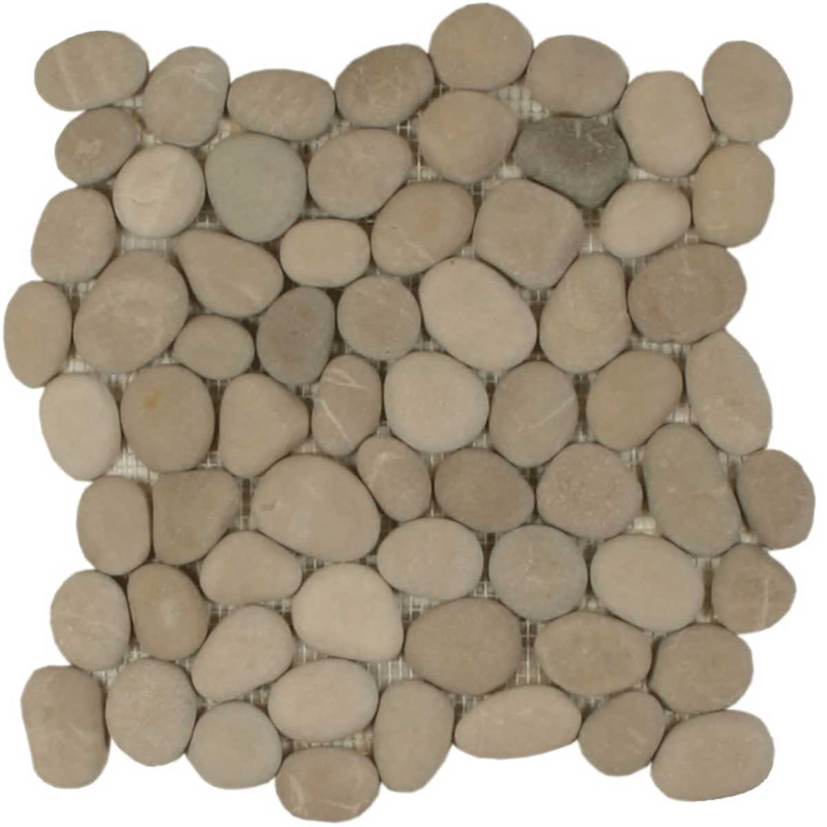 Botany Bay Khaki pebble stone mosaic tile sheet with natural river rock