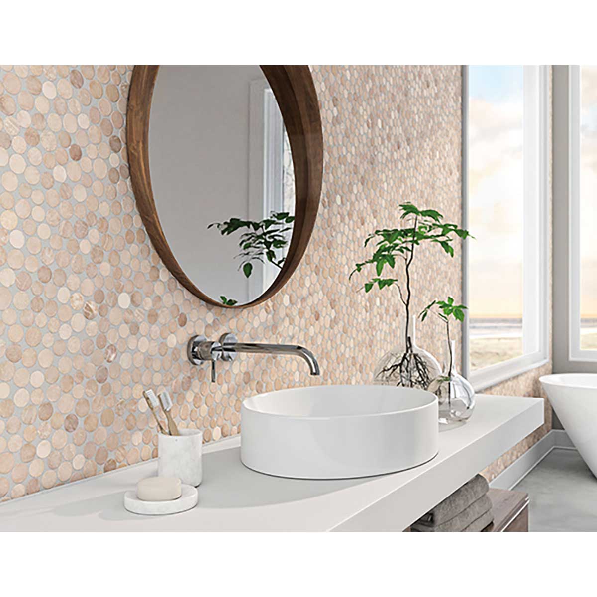 Decorative river rock mosaic tile for feature walls