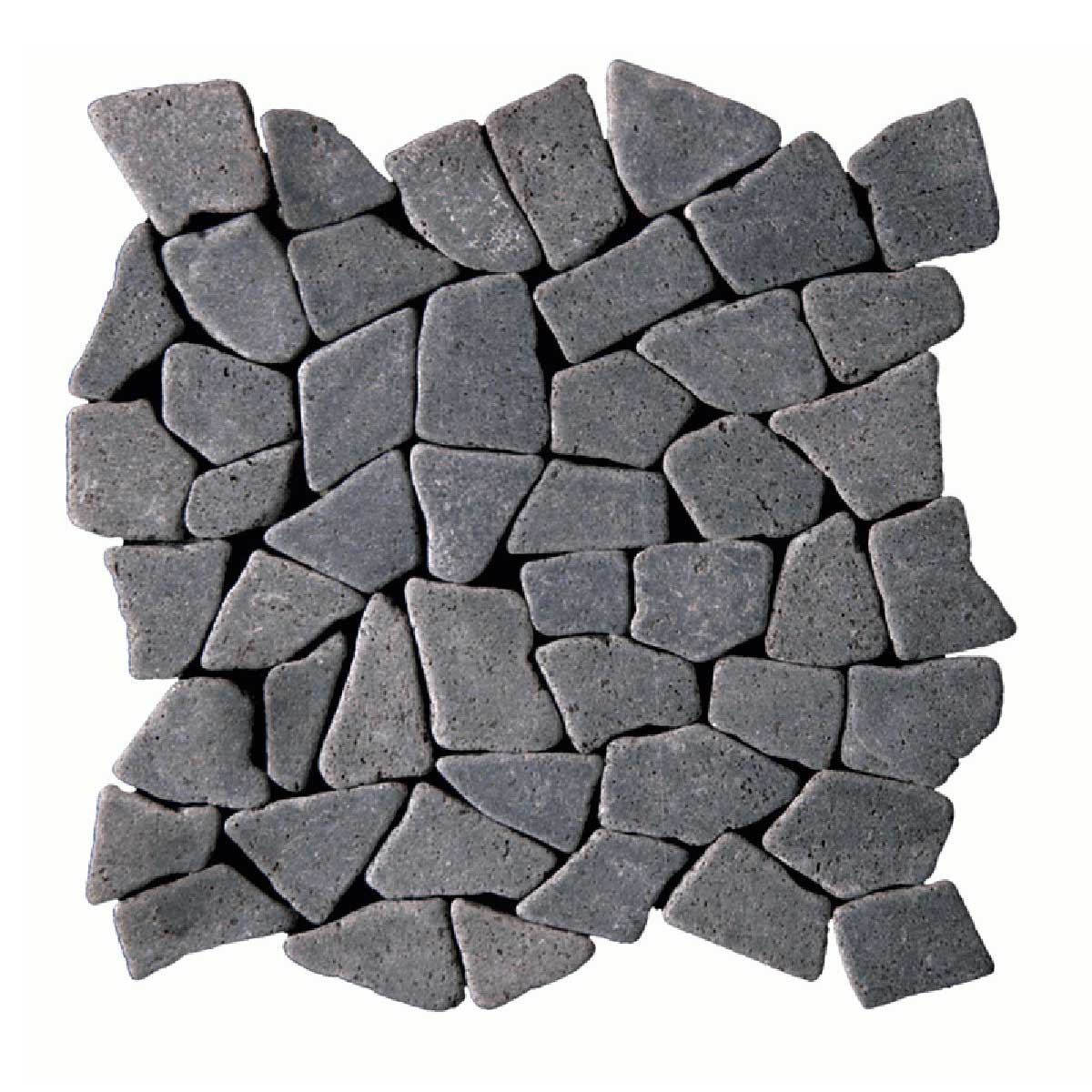 Botany Bay Lava Black pebble mosaic tile sheet with natural lava rock