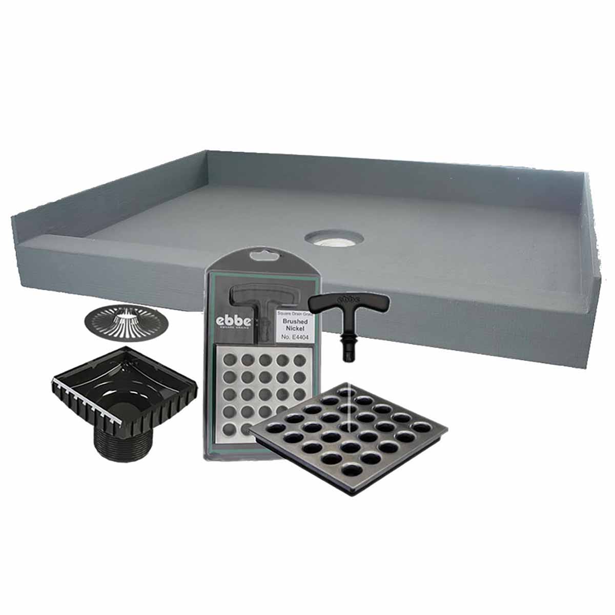 PreFormed Ready to Tile Shower Pan with Ebbe square shower drain