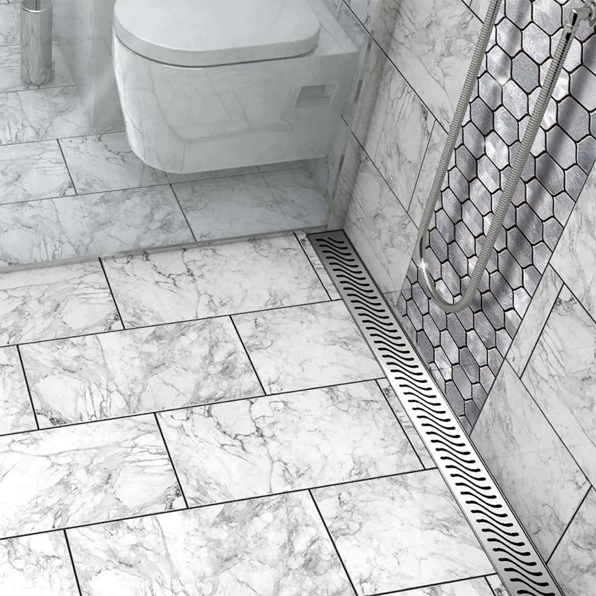 Flag Pattern Linear Shower Drain Polished Chrome