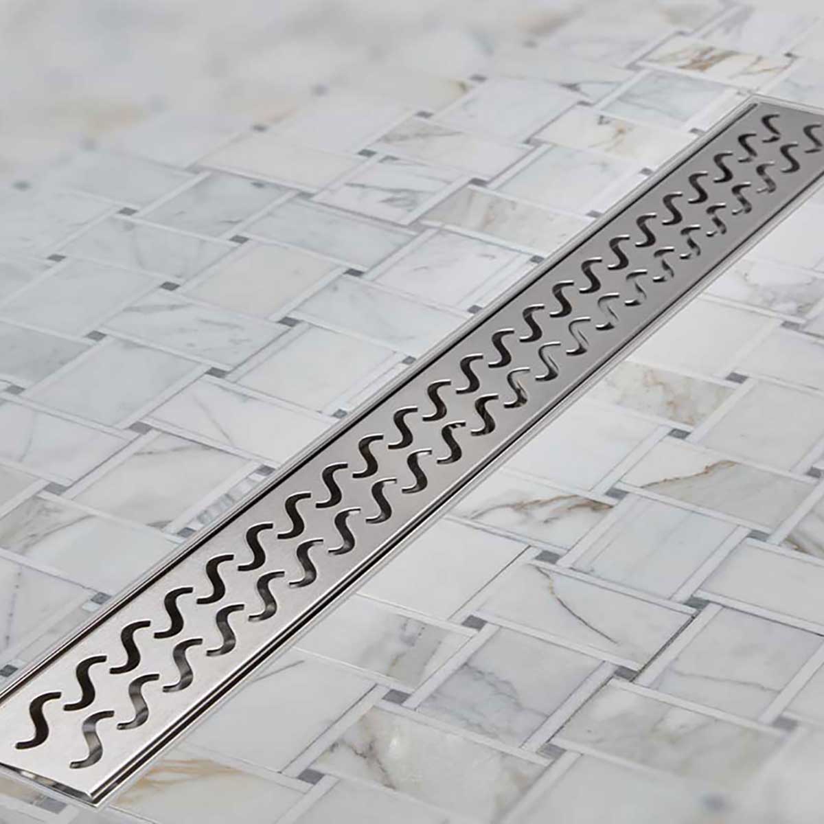 Hawaii pattern linear shower drain in polished chrome finish
