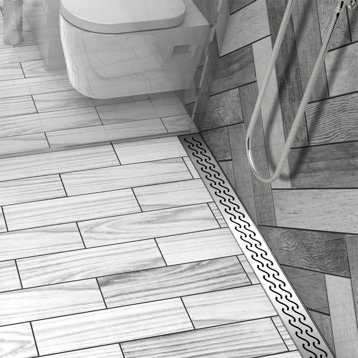 Modern polished chrome shower channel drain