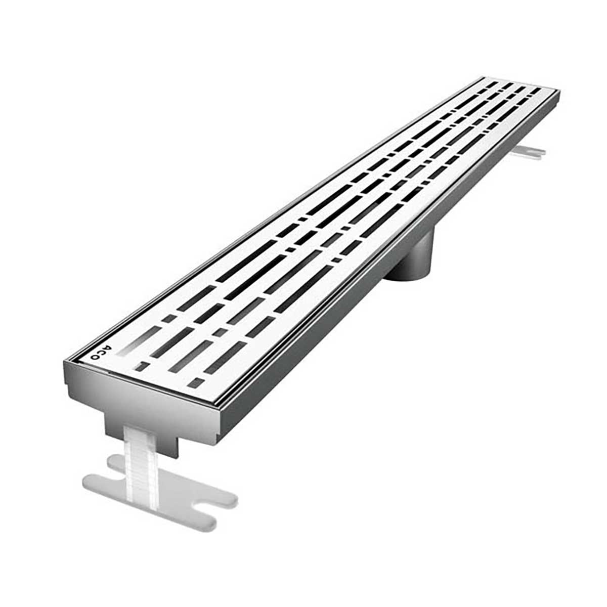 Quartz by ACO Mix Polished Chrome linear shower drain with decorative geometric slot grate design