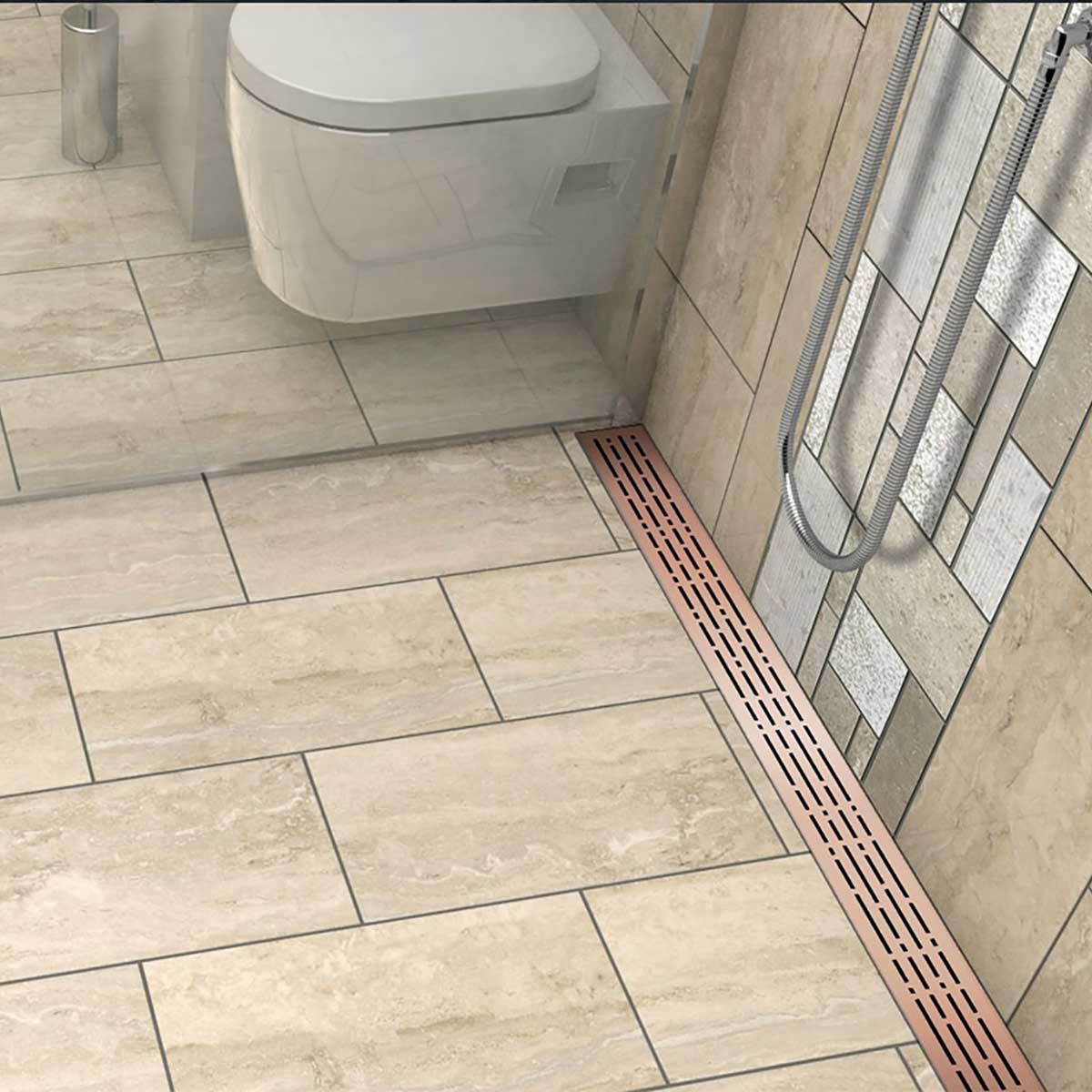 Decorative Quartz by ACO Mix Rose Gold shower drain grate for modern tile shower installations