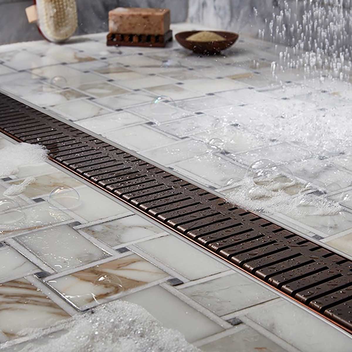 Quartz by ACO designer Piano grate shower drain in Oil-Rubbed Bronze finish