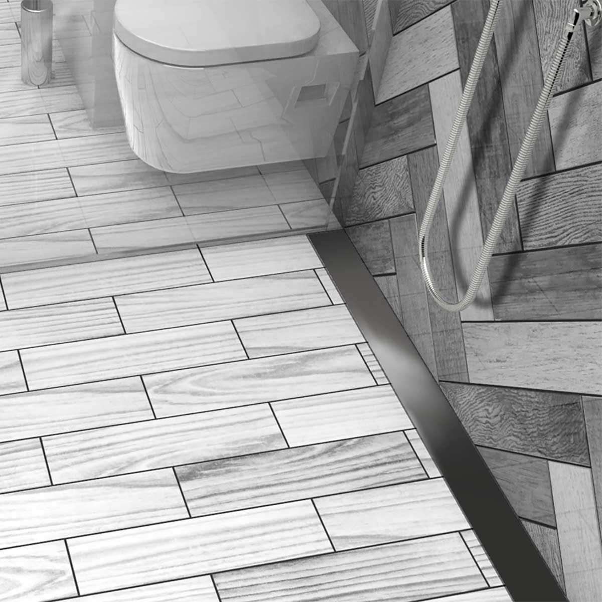 Quartz Solid Black Nickel Linear Shower Drain for Walk In Shower