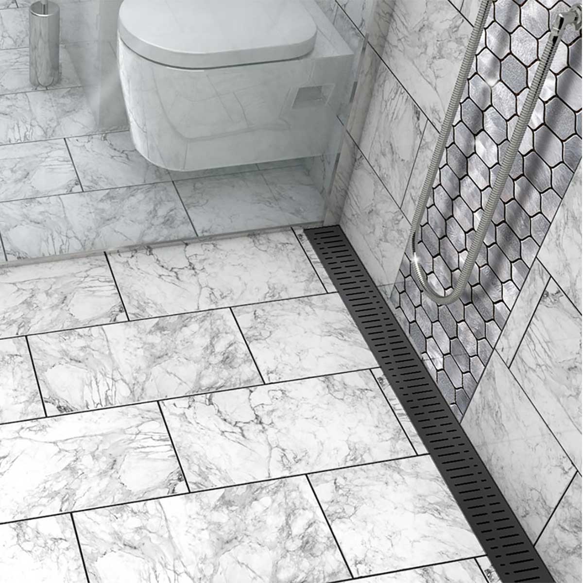 Contemporary 60 Inch Matte Black Wave Shower Drain for Curbless Tile Shower Installation