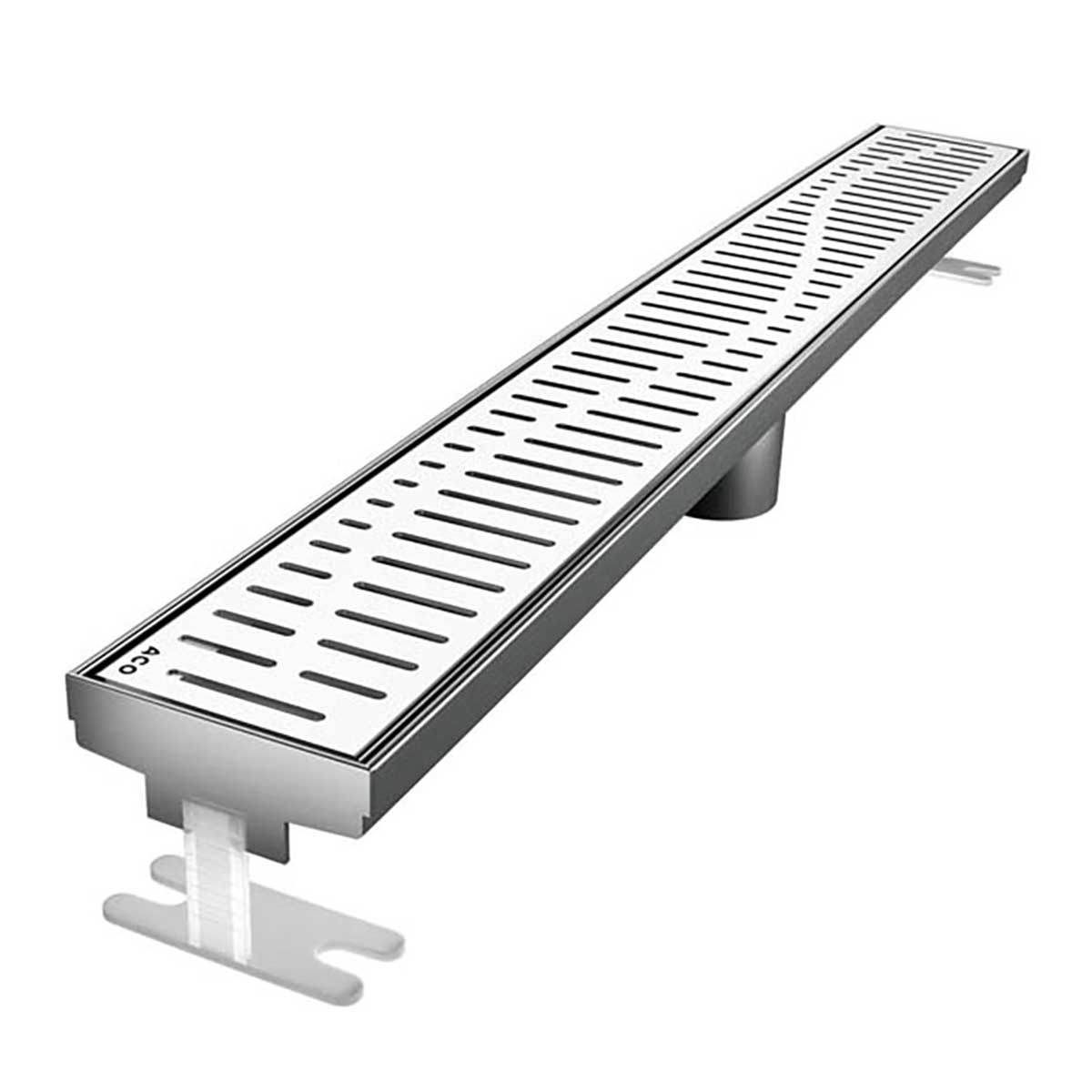 Quartz by ACO Wave linear shower drain with Polished Chrome decorative grate for modern tile showers