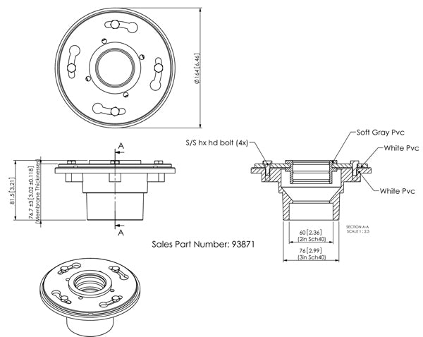 Quartz 2 Inch Shower Drain Base for Linear Square Shower Drains