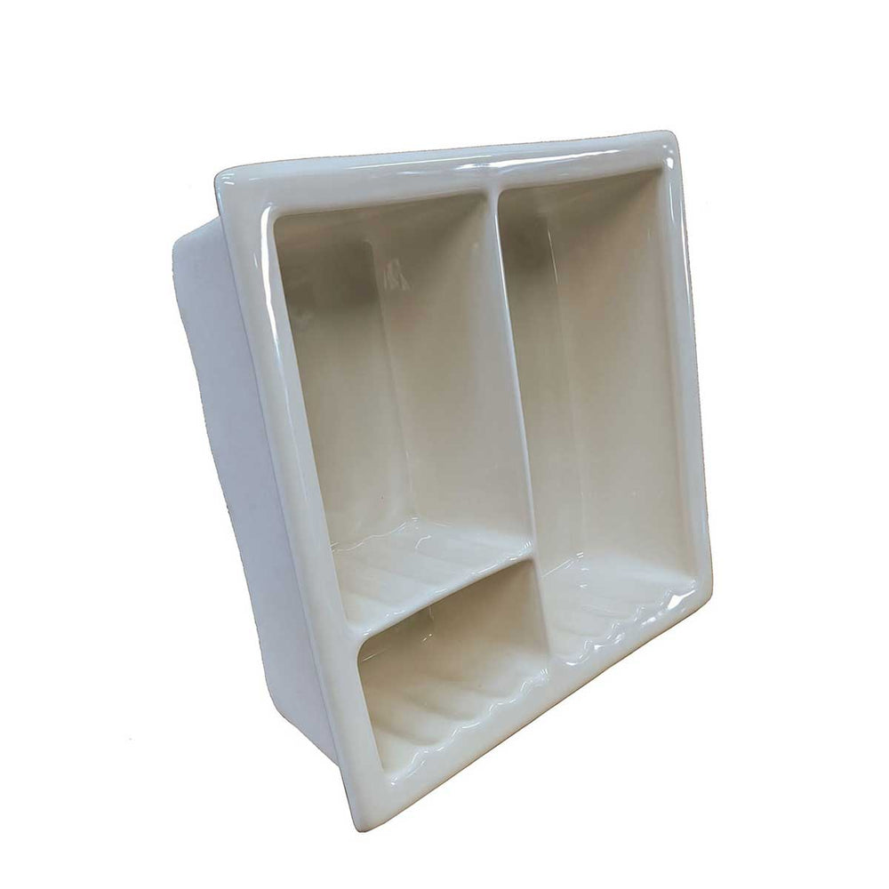 Recessed Shampoo Soap Porcelain 3 sections Biscuit Glossy