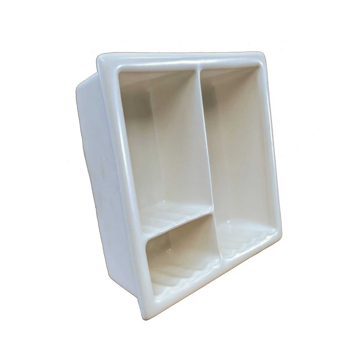 Recessed Shampoo Soap Porcelain 3 sections Biscuit Matte