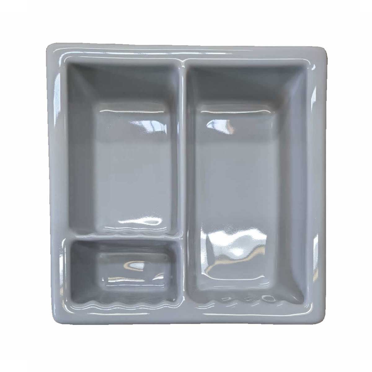 Recessed Shampoo Soap Porcelain 3 sections Sterling Silver