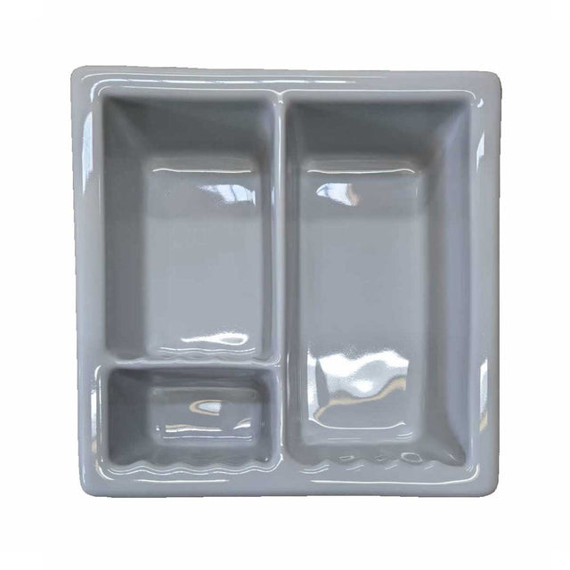 Recessed Shampoo Soap Porcelain 3 sections Sterling Silver