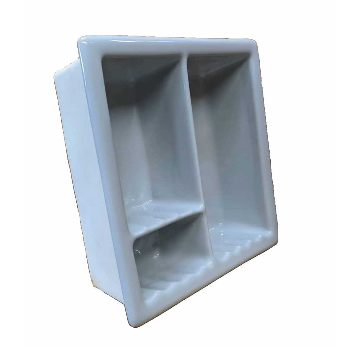 Recessed Shampoo Soap Porcelain 3 sections Sterling Silver