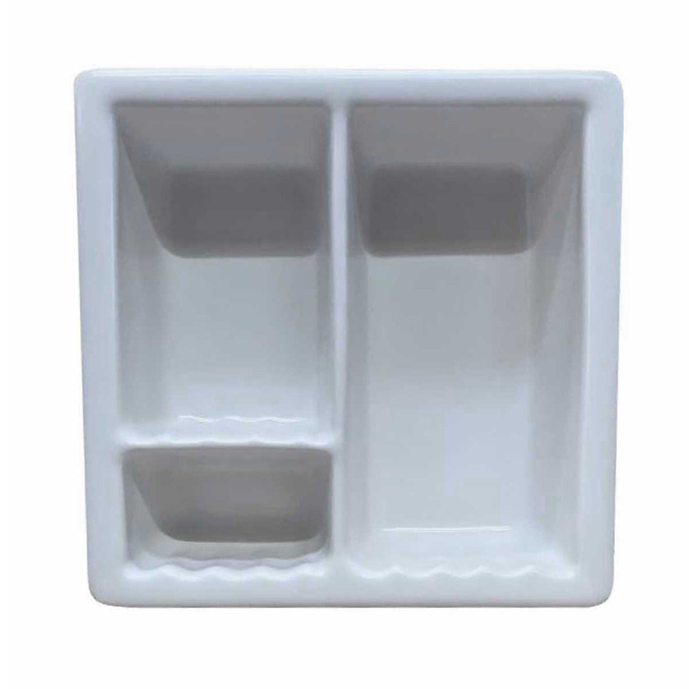 Recessed Shampoo Soap Porcelain 3 sections White Matte