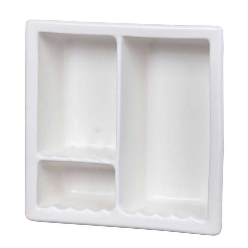 Recessed Shampoo Soap Porcelain 3 sections White Matte