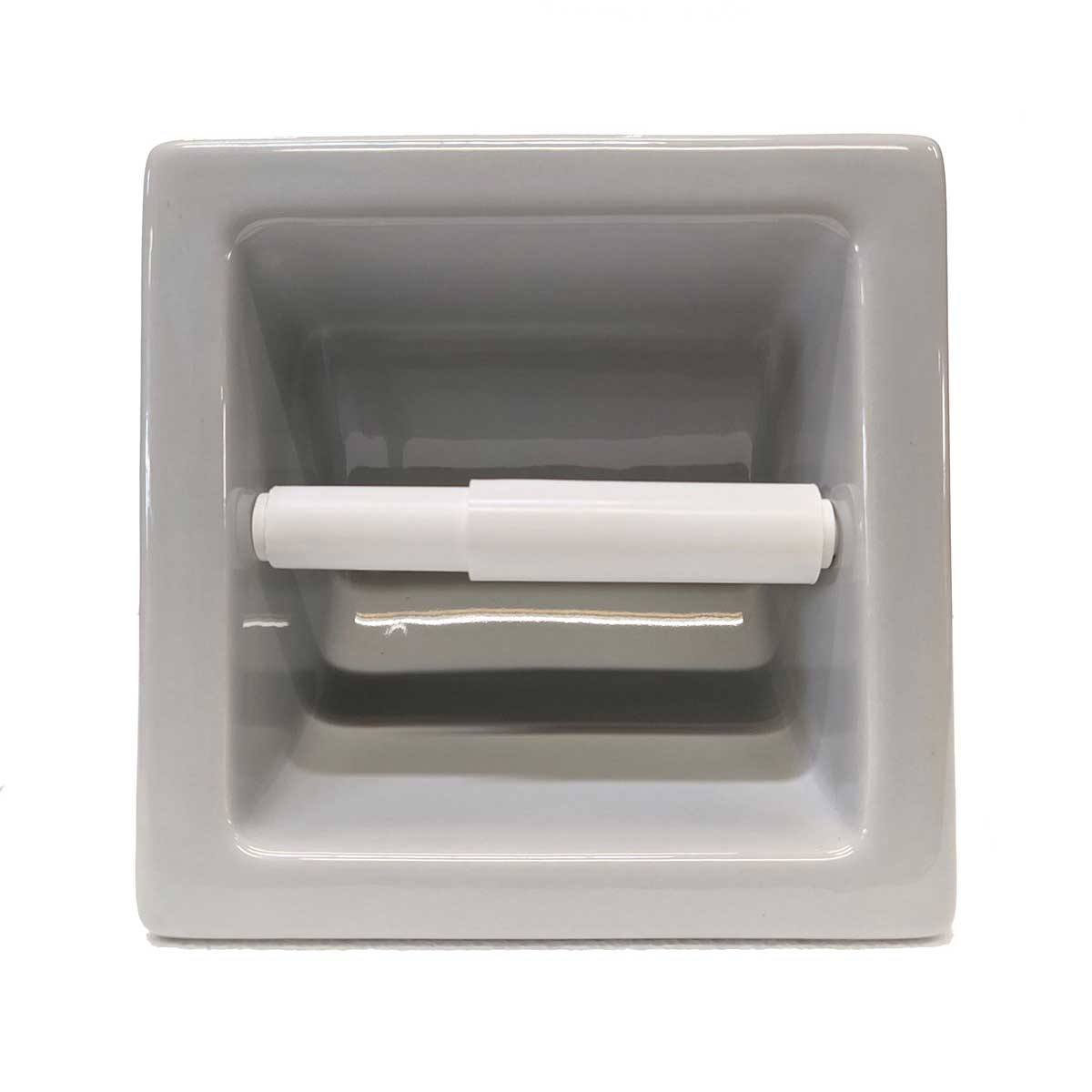 Porcelain Recessed Tissue Holder Sterling Silver Glossy