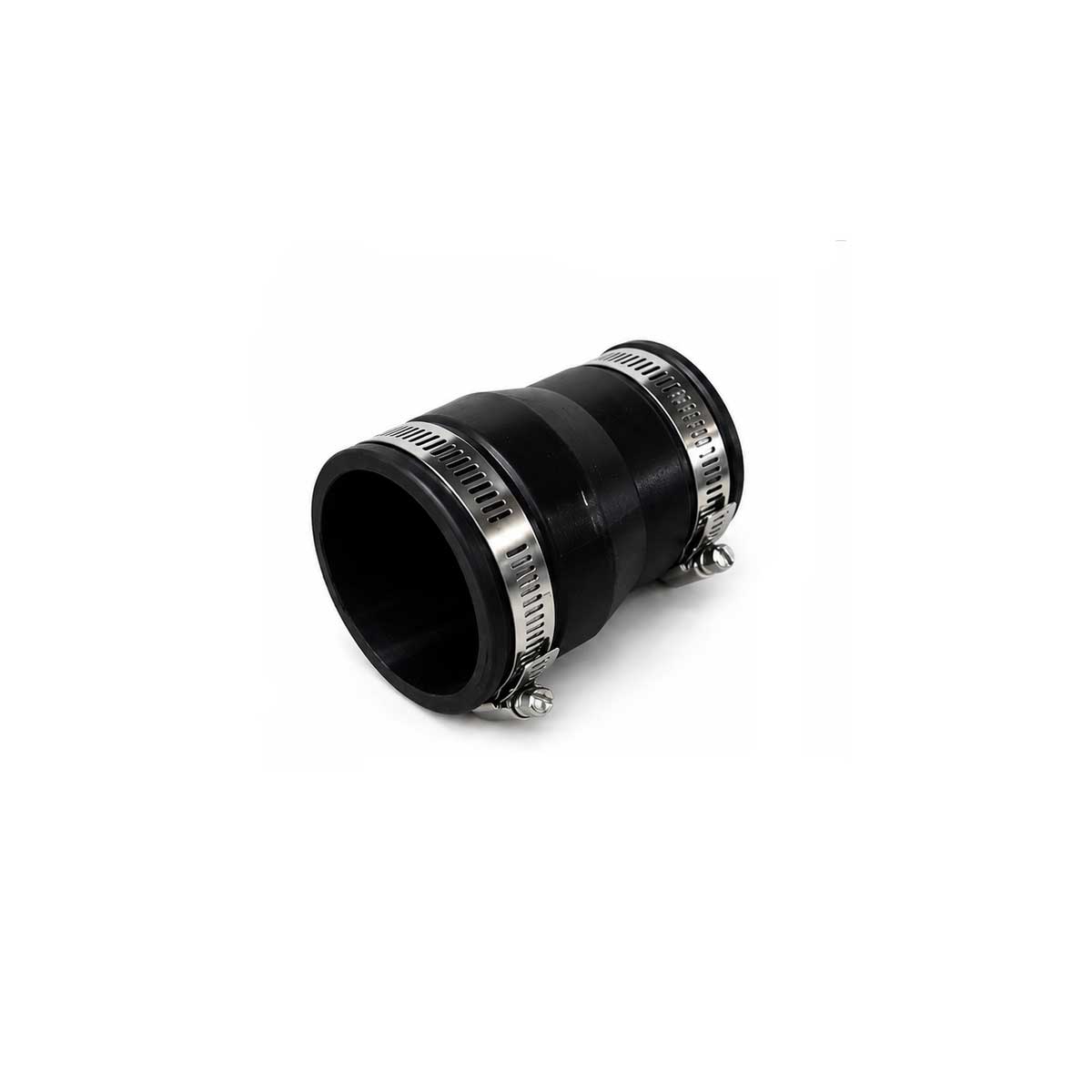 Flexible rubber reducing coupling with stainless steel clamps