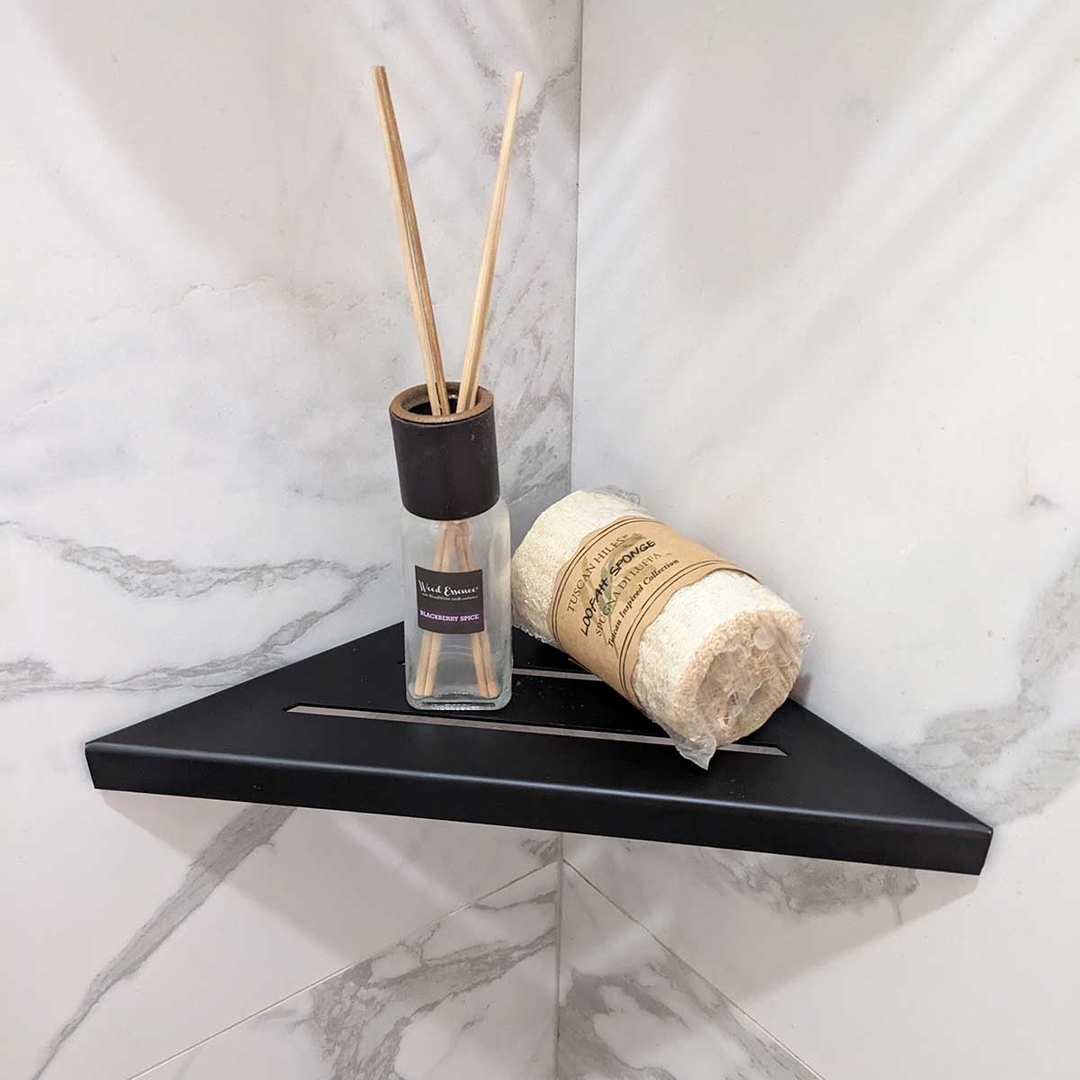 SereneDrains Matte Black Shower Corner Shelf Storage