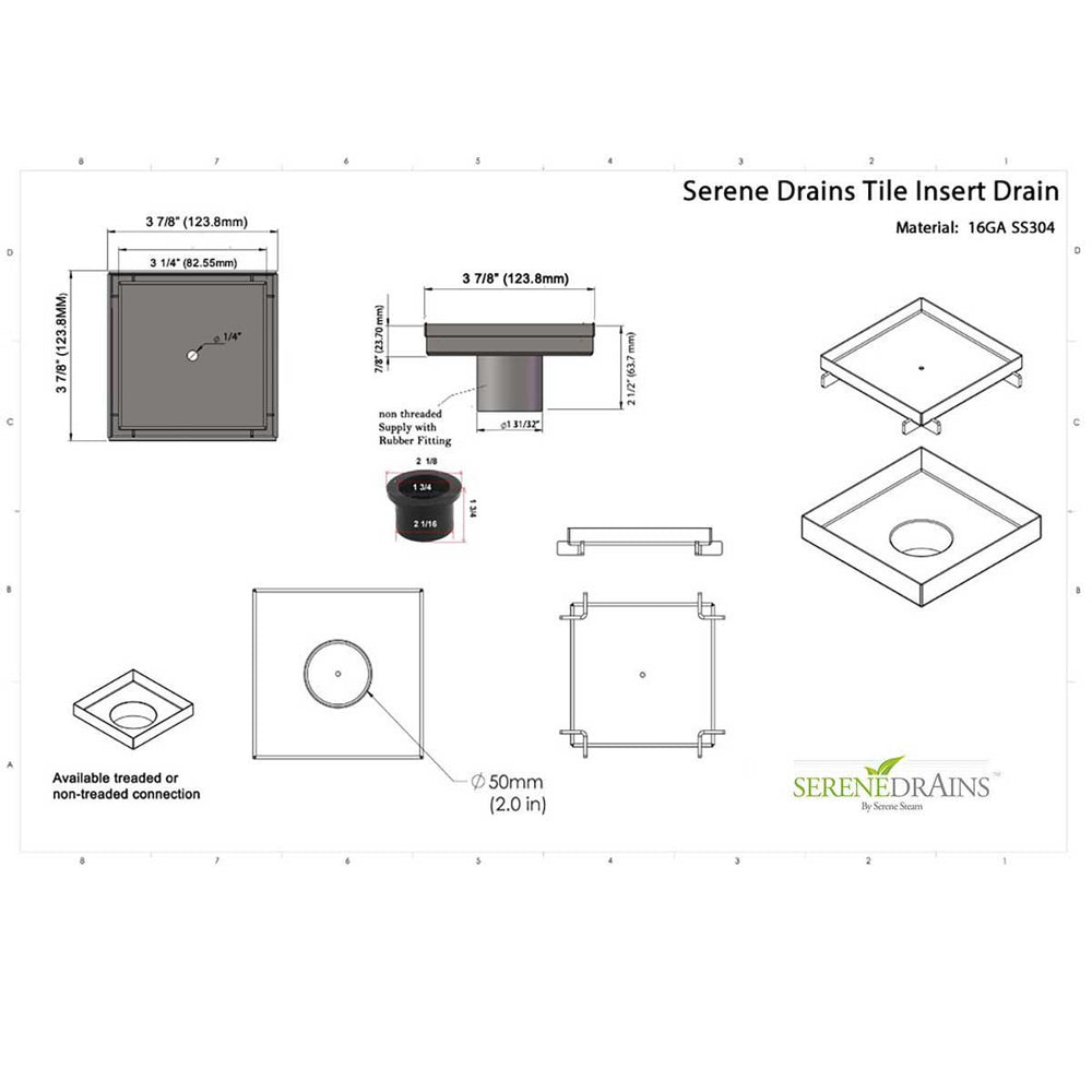 SereneDrains Square Shower Drain Tile Insert Brushed Stainless 4