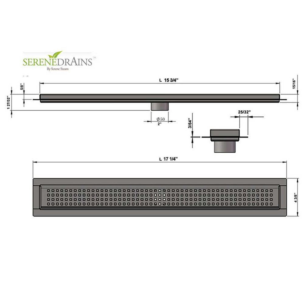 SereneDrains Linear Shower Drain Traditional Square - Brushed 16