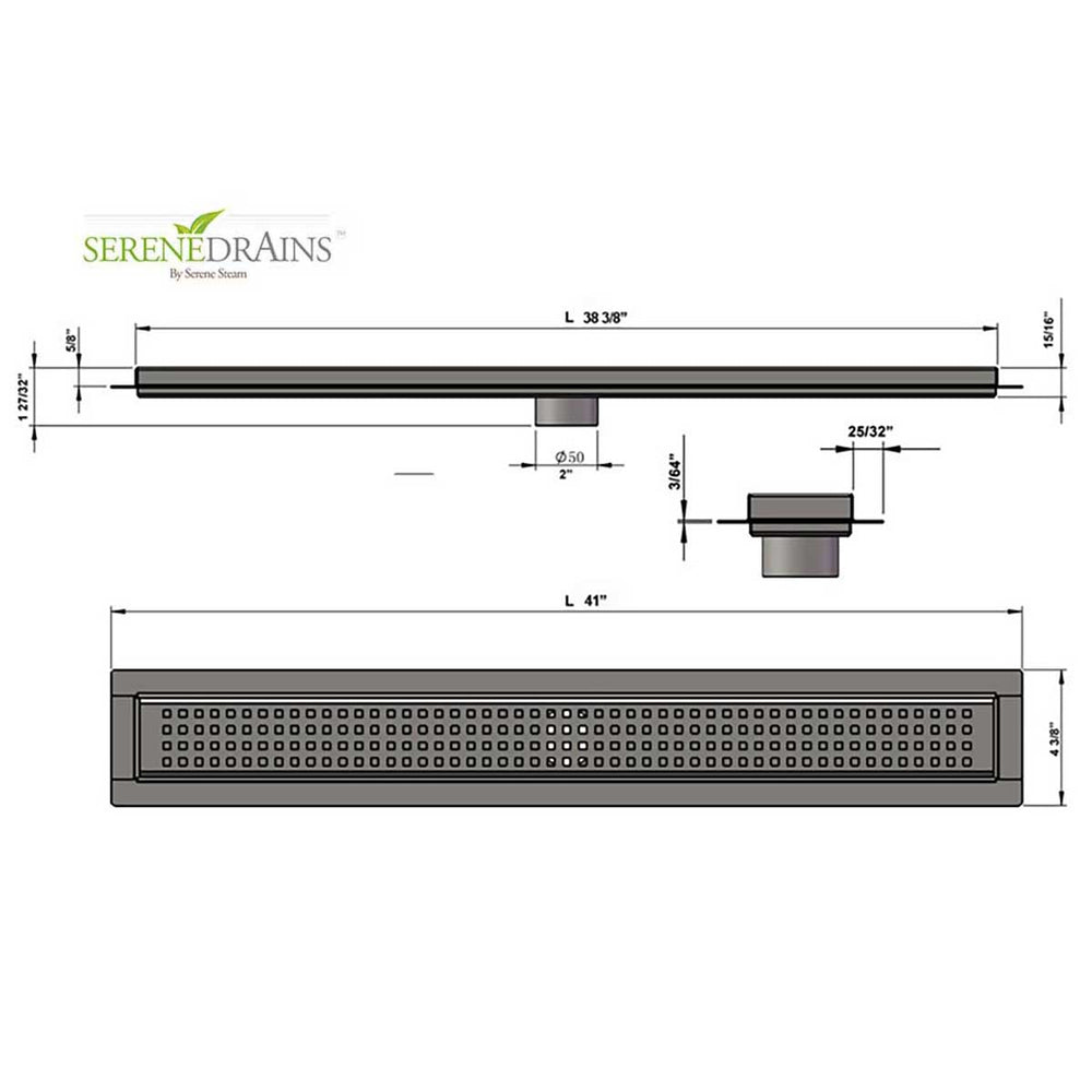 SereneDrains Linear Shower Drain Traditional Square - Brushed 39