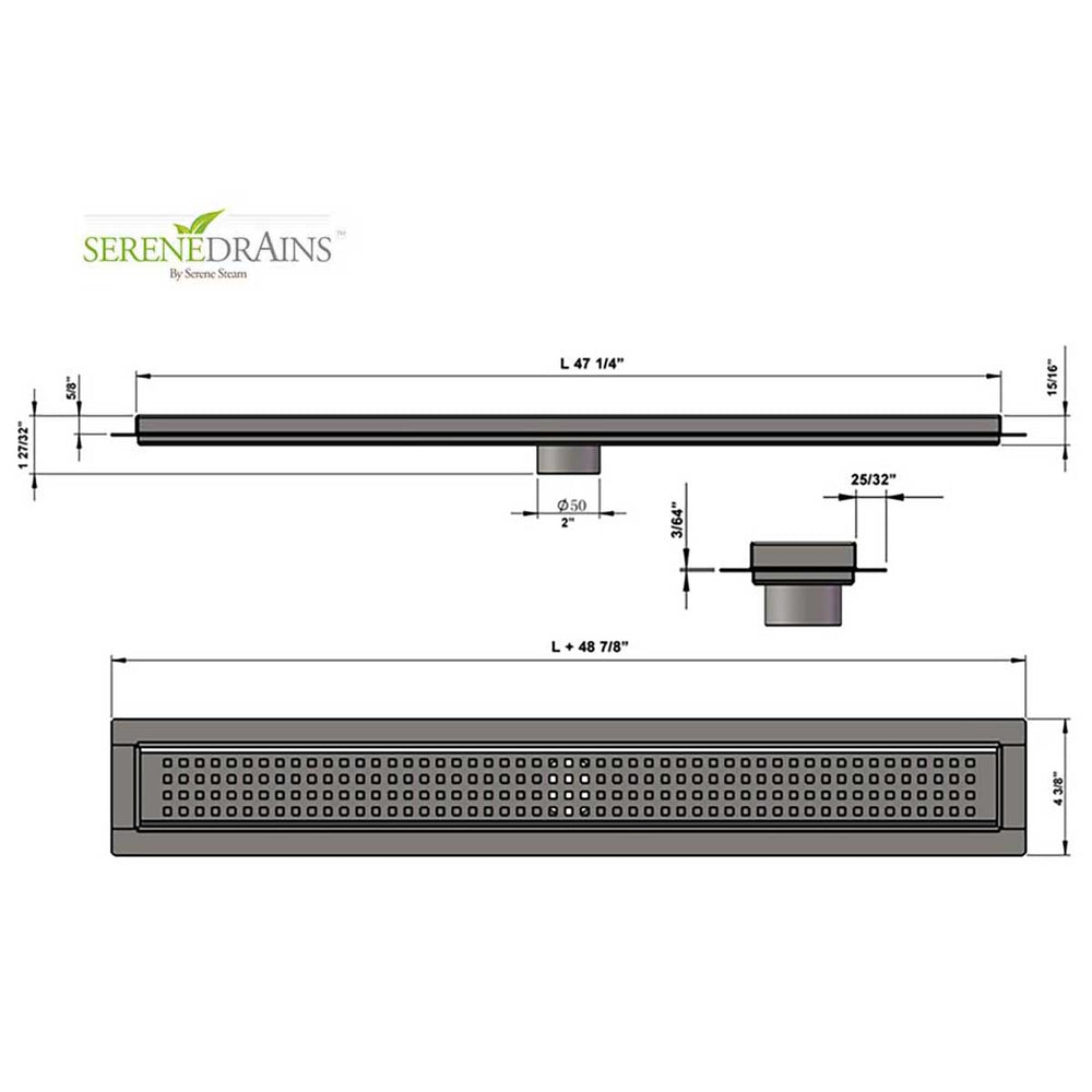 SereneDrains Linear Shower Drain Traditional Square - Brushed 47